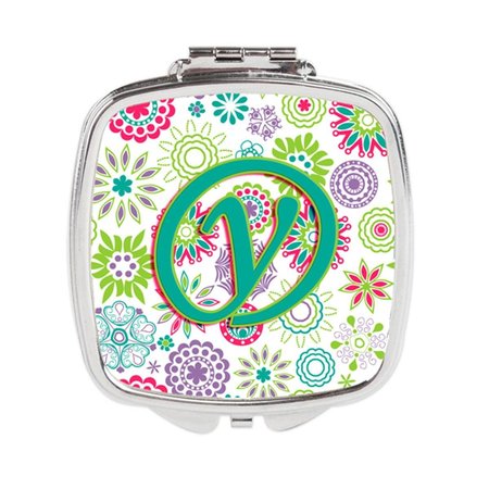 CAROLINES TREASURES Letter Y Flowers Pink Teal Green Initial Compact Mirror CJ2011-YSCM